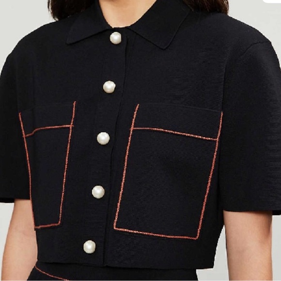 SANDRO PARIS Elan black fine knit crop cardigan 4 - Picture 1 of 13